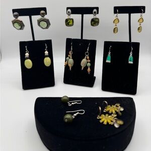 Lot of 8 silver tone gold tone costume earrings - greens
